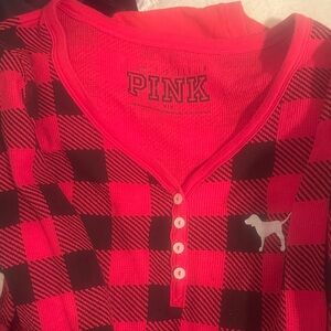 VS Pink Plaid Long Sleeve Thermal Top